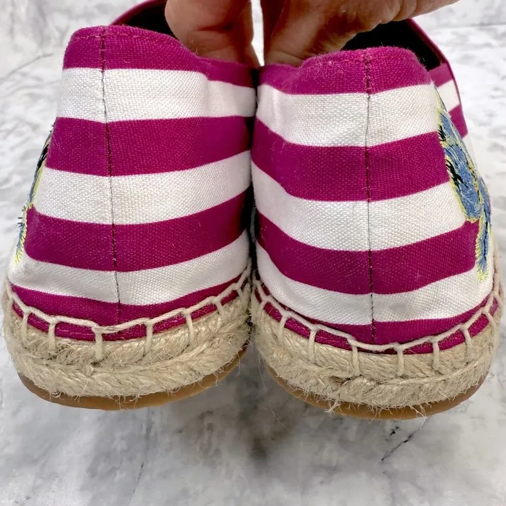 NWOT KATE SPADE Womens 9.5 Picnic Espadrilles Striped Plum Floral Embroidery